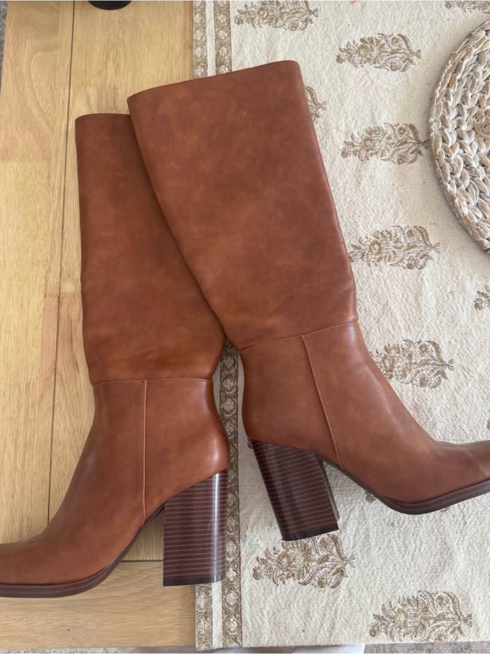 Women's Tall Brown Leather Block Heel Boots